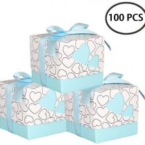Wady Pack of 100 Paper Confetti Boxes Favors Gift Place Cards Decorations for Party Wedding Baptism Birthday Including Ribbon