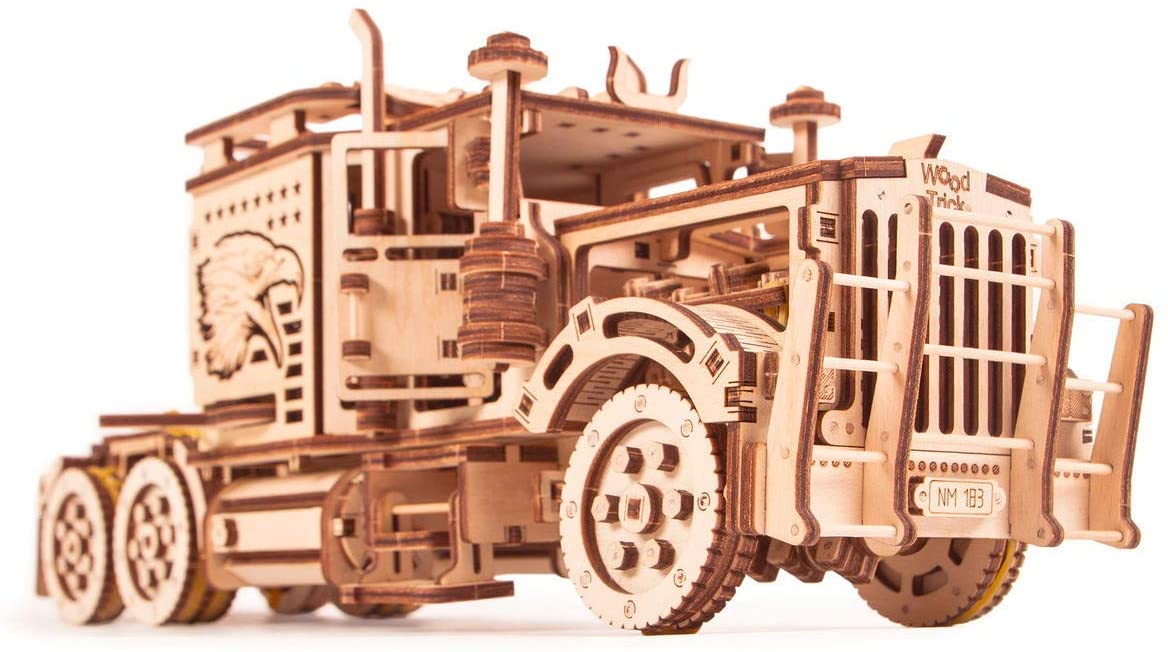 Wood Trick Big Rig Mechanical Toy Truck Powerful Rubber Band Motor