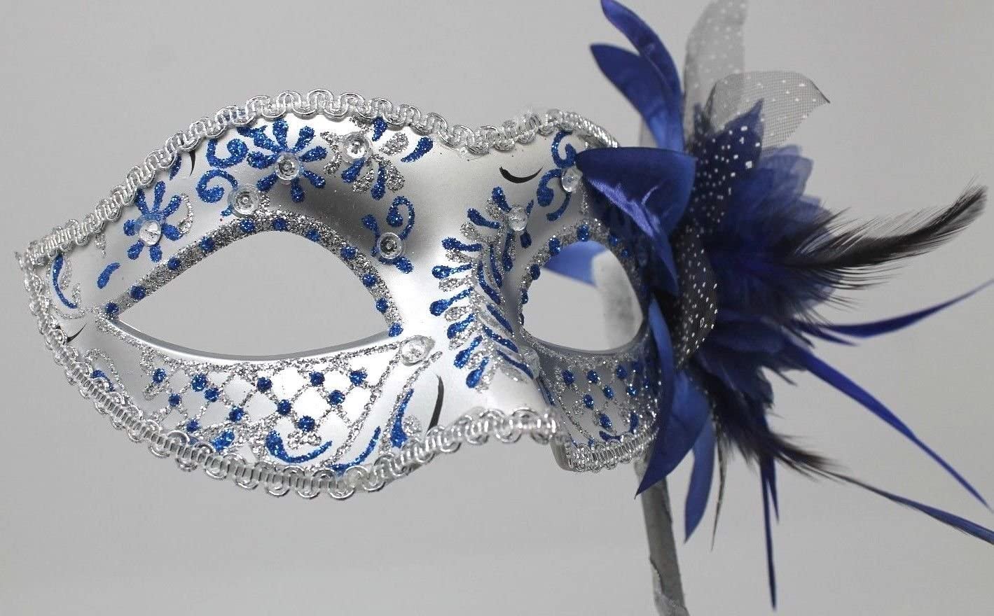 LADIES SPARKLING BLUE & SILVER VENETIAN MASQUERADE CARNIVAL PARTY EYE ...