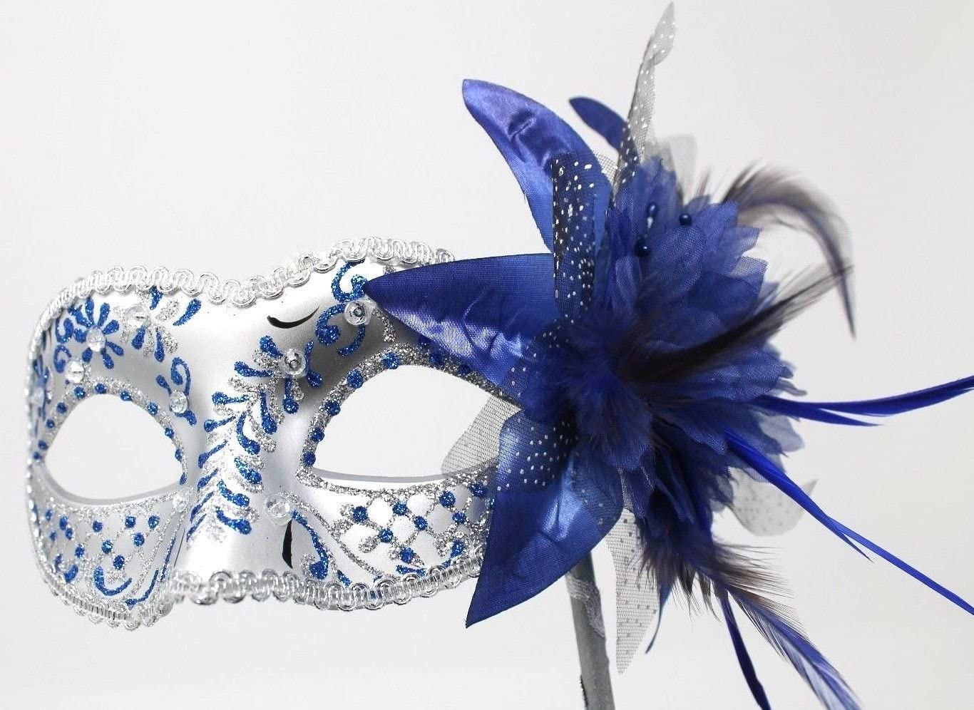 LADIES SPARKLING BLUE & SILVER MASQUERADE CARNIVAL PARTY EYE