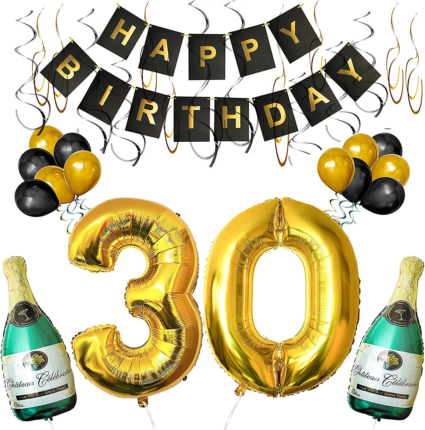 BELLE VOUS 30th Happy Birthday Balloon & Banner Decorations Set Pack Includes 40