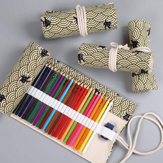 Canvas Roll Up Pen Wrap 36 Holes Pencil Case Bag Student Stationery