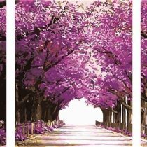 YEESAM ART New Paint by Numbers for Adults Set Pack of 3 Multi Pack Pieces Panels Canvas - Romantic Aisle Purple Leaves 3 x 16 * 20 inches Linen Canvas (Without Frame)