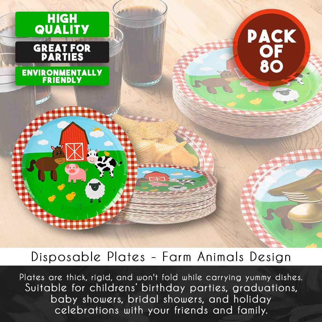 80pcs Disposable Party Plates Set Farm Animal Theme 23 cm – TopToy