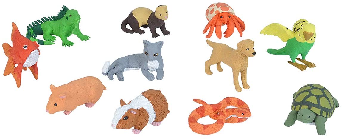 Wild Republic 20821 Pets Figurines Tube, Turtle, Guinea Pig, Snake, Hamster, Hermit Crab, Yellow Lab, Ferret, Iguana, Rabbit, Parakeet, Gold Fish, Grey Cat