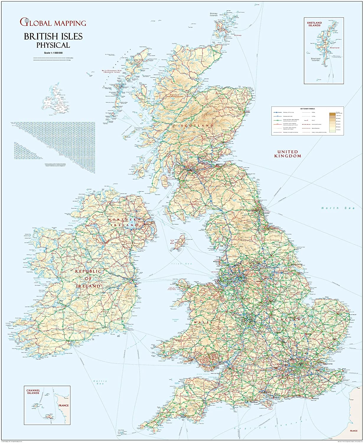 British Isles Physical Wall Map – 35″ x 43.5″ Laminated – TopToy