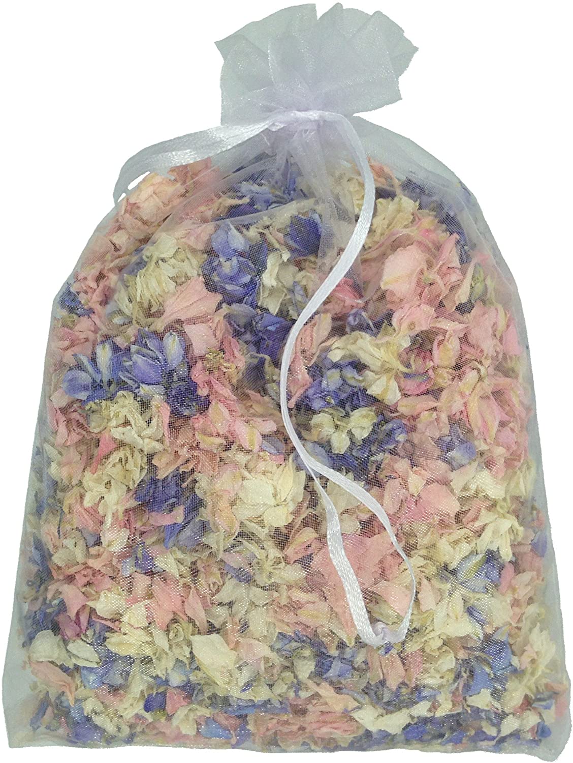 Wedding Throwing Confetti 1 Litre of Pale Pink Natural Biodegradable Delphinium Petals with a White Organza Bag 