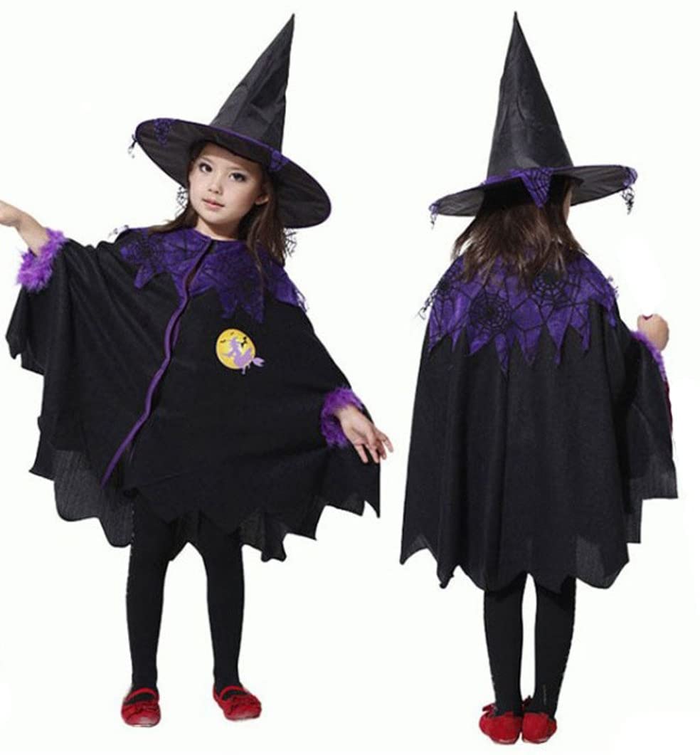 MAKFORT Girl’s Witch Hat & Robe Fancy Dress Witch Cloak Costume Cosplay ...