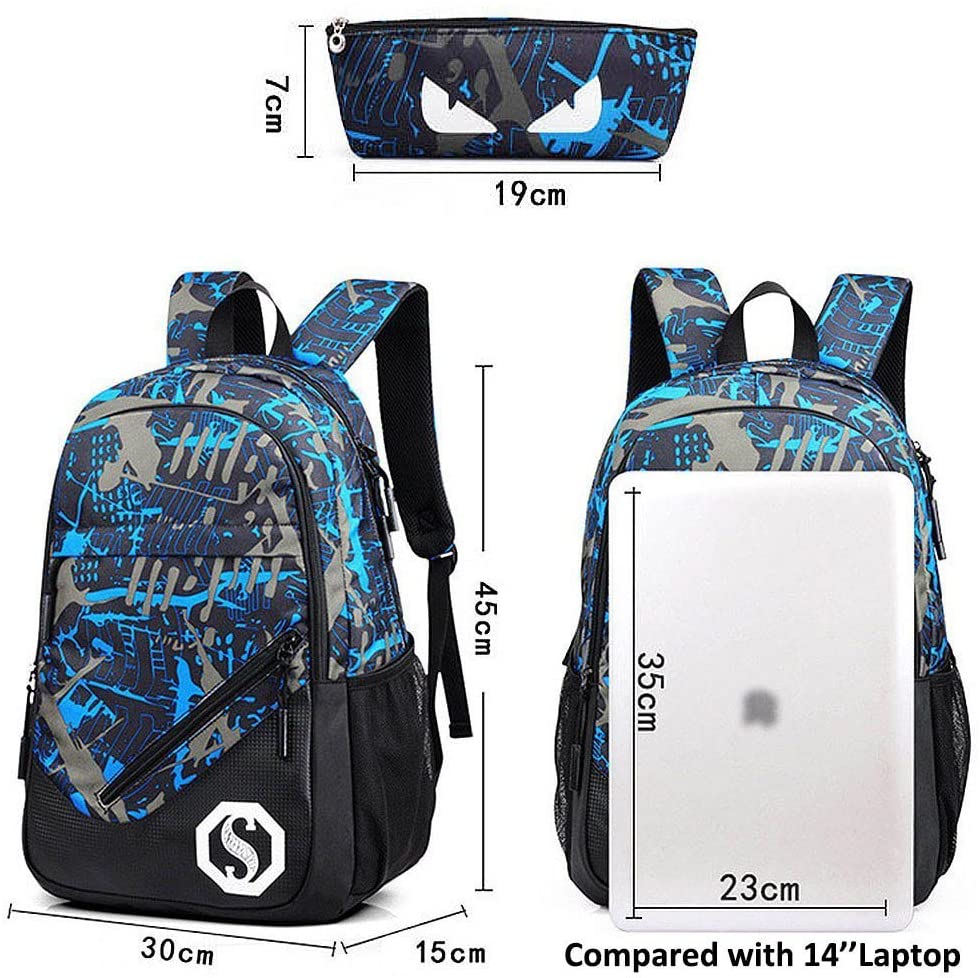 Feibi Luminous School Rucksack Casual School Bag Travel Backpack Laptop 