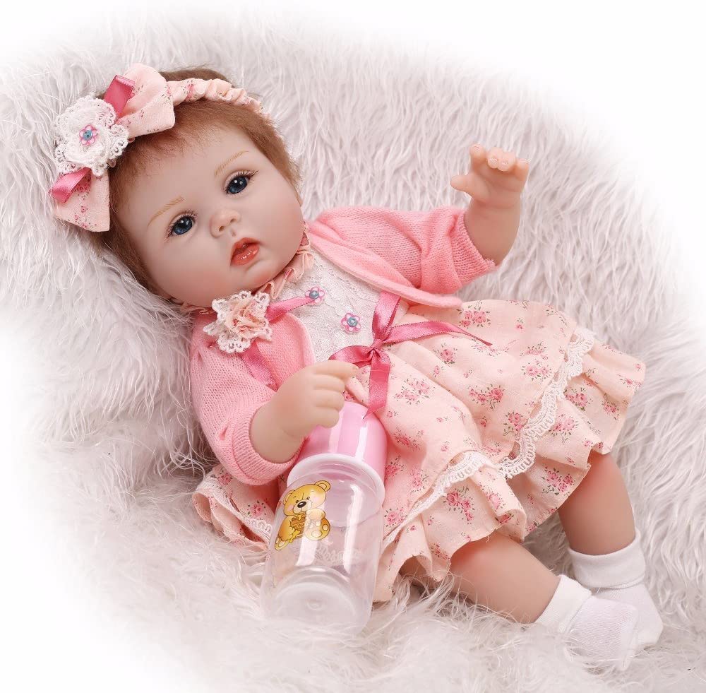 Pinky Lovely Soft Silicone Vinyl 17" 43cm Baby Doll Real Life Like Reborn Realistic Newborn Nurturing Dolls Toy Magnet Pacifier Xmas Gift