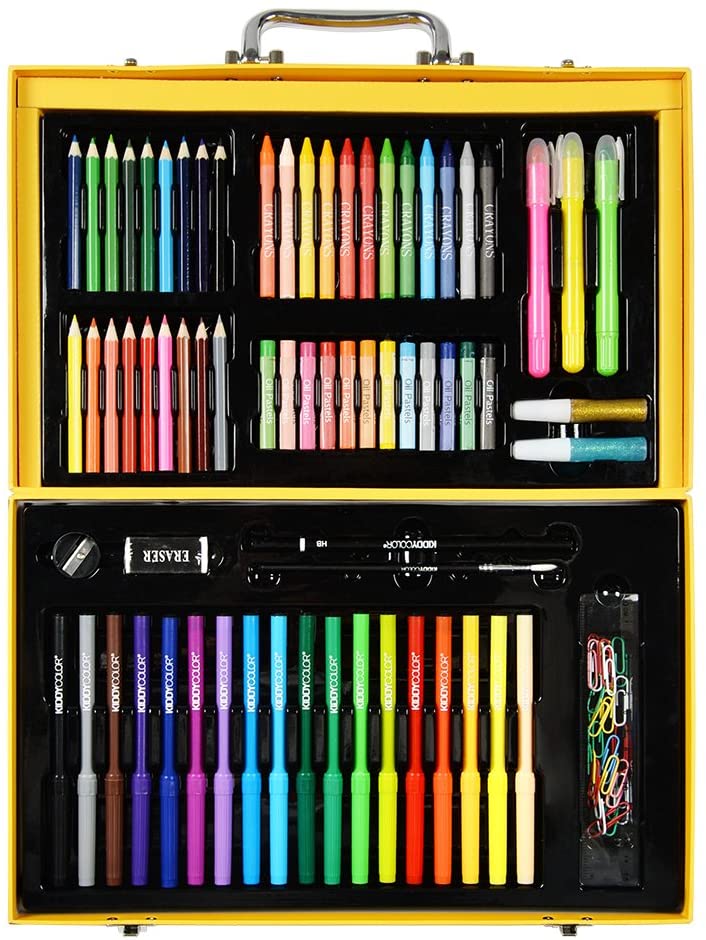 KIDDYCOLOR 159pcs Deluxe Art Set for Kids in Colorful Paper Case