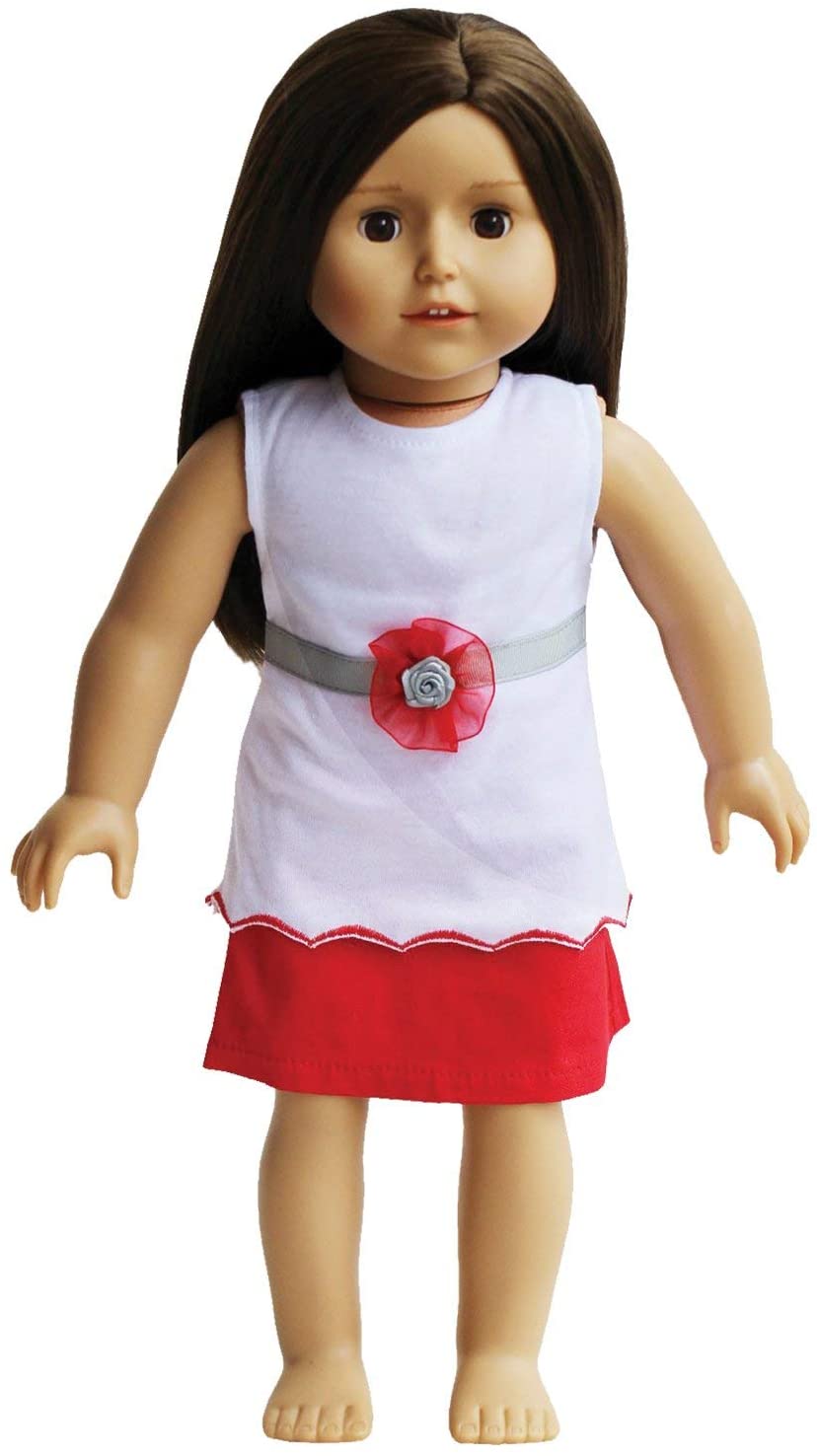 The New York Doll Collection Outfit - White Top and Red Skirt with Matching Red and Silver Belt - For 18 inch/46cm Fashion Dolls – Dolls Clothes Accessories