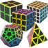 Coolzon Magic Cube Set Speed Puzzle Cubes 5 Pack Pyraminx + Megaminx + 2x2x2 + 3x3x3 + 4x4x4 in Giftbox Carbon Fiber Sticker, Black