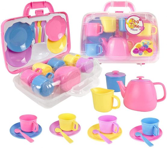 plastic tea set with tray