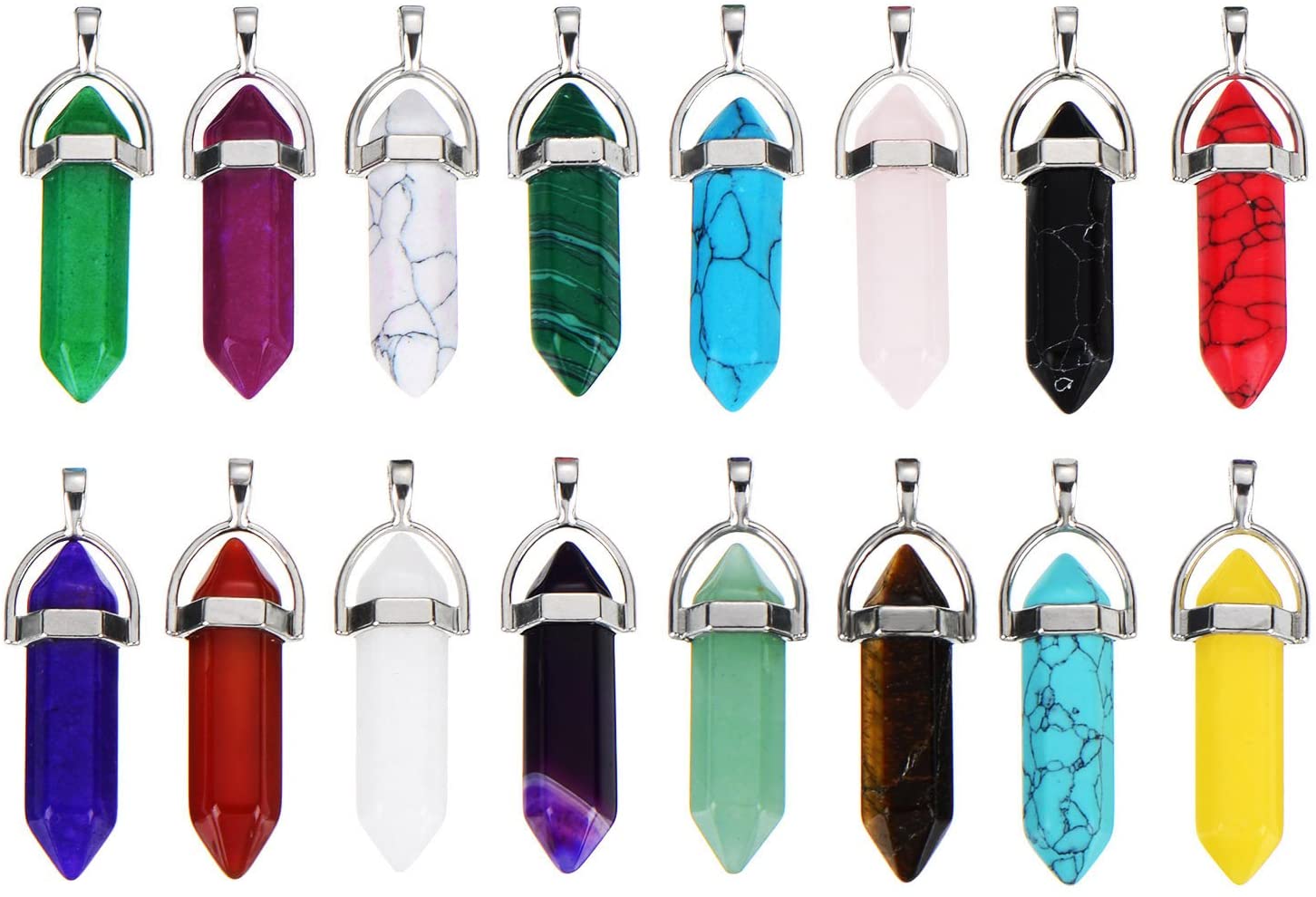 16 Pieces Pointed Quartz Stone Hexagonal Crystal Pendants Bullet 