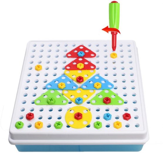 Construction Toys Set with Screw and Nuts Mosaic Pegboard DIY Toys