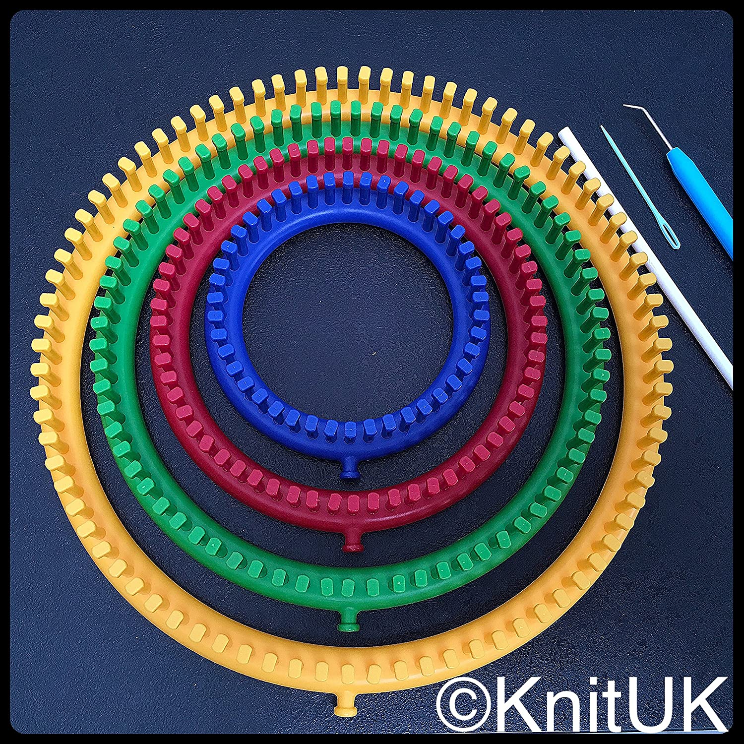 Knituk Long Knitting Loom Set of 4. All Pegs Fitted. Medium Gauge