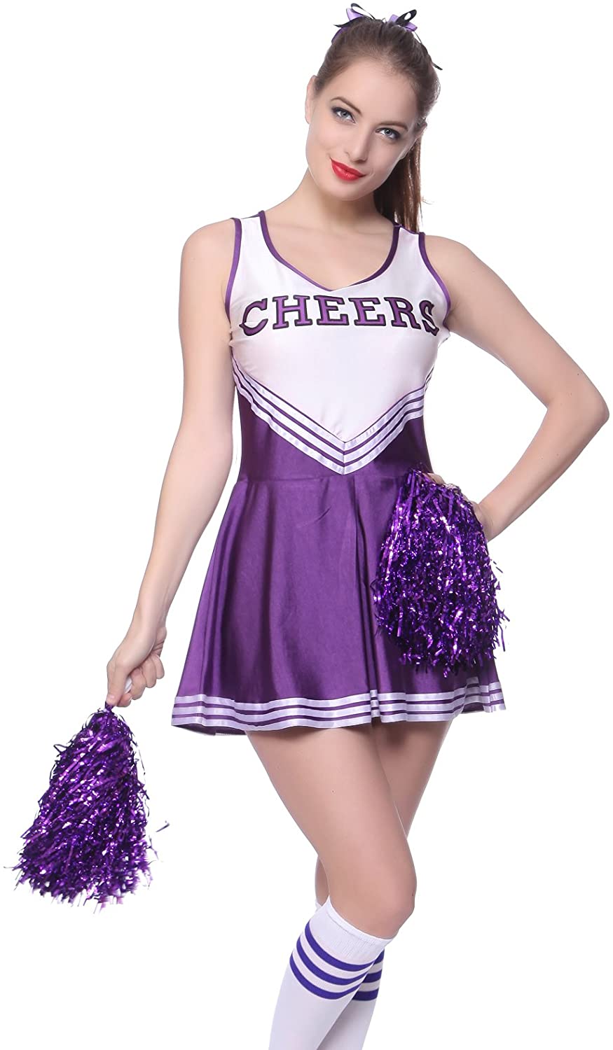 Surepromise Cheerleader Ladies Womens Sports High School Cheer Girl Uniform Fancy Dress Costume