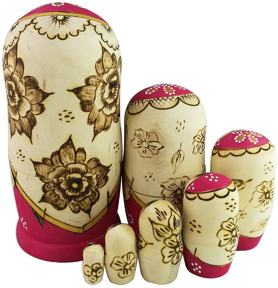 Winterworm Set 7 Pcs Long Braids Girl Pink Matryoshka Dolls Babushka Doll Traditional Russian Nesting Dolls Wooden Stacking Toy Kids Gift - Image 4