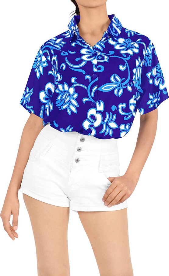 LA LEELA Women’s Regular Classic Hawaiian Beach Shirt Floral Print ...