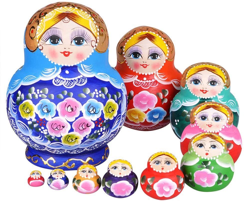 YAKELUS 10pcs Russian Nesting Dolls Matryoshka handmade1084 TopToy