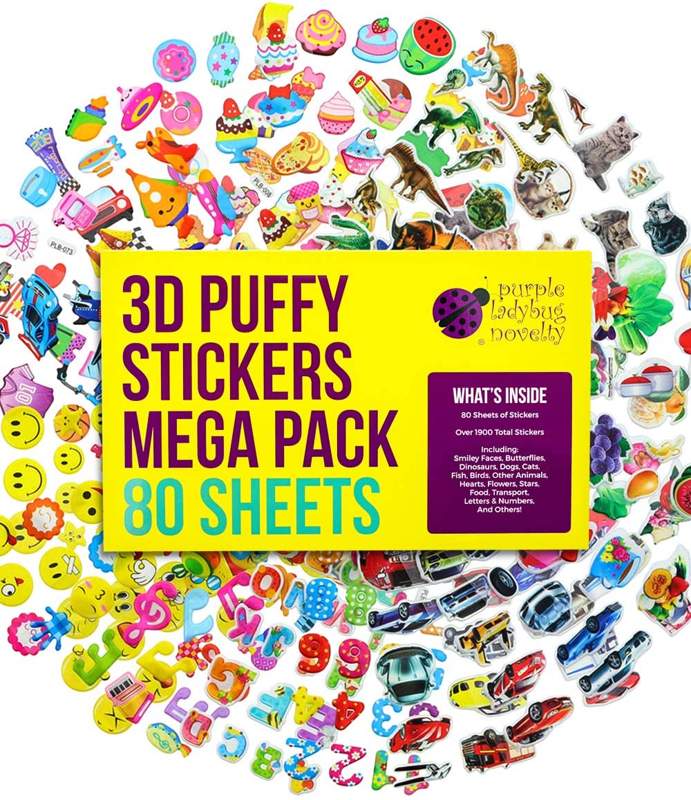 Purple Ladybug 3D Puffy Stickers for Kids & Toddlers Mega Variety