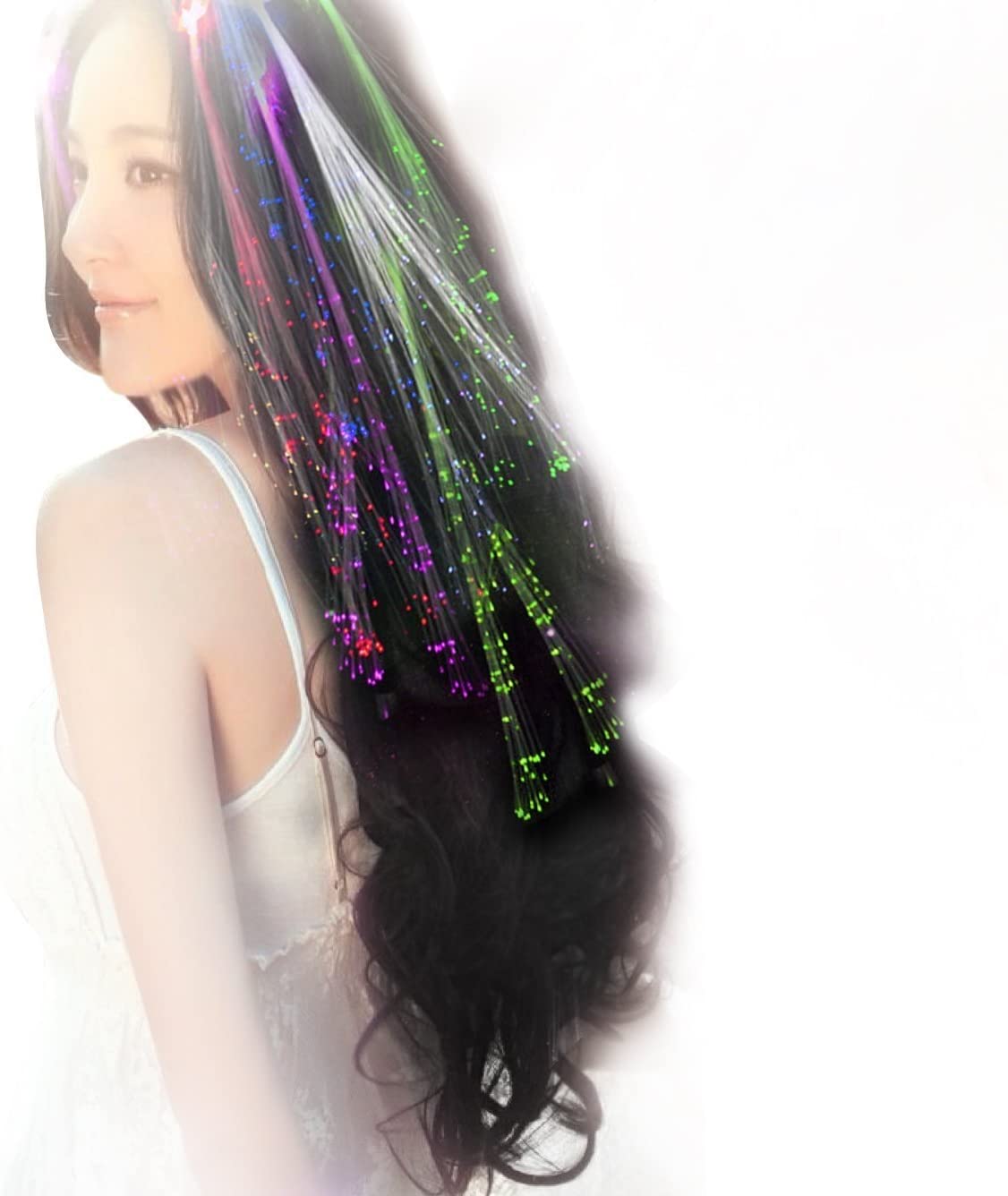 Sets of 3, 6, 10 LED Fiber Optic Hair Extensions. Lightup Rainbow Hair