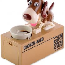 DSstyles Hungry Dog Piggy Bank Money Saving Box Eating Coin Munching Toy Ideal Birthday Gift for Kids, Children (Brown and White)