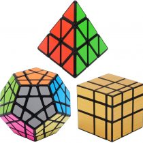 Vdealen Black Magic Dodecahedron Megaminx + Pyramid (3 x 3 x 3) + Gold & Sliver Mirror Puzzle Cube (3 x 3) (Gold cube set)