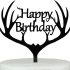 LOVENJOY Gift Boxed Antler Happy Birthday Cake Topper Black, Frosted Acrylic