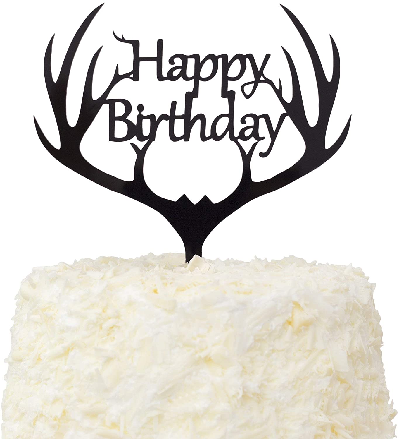 LOVENJOY Gift Boxed Antler Happy Birthday Cake Topper Black, Frosted Acrylic - Image 4