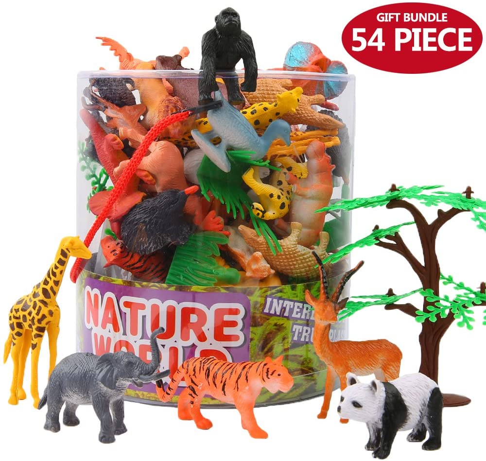 Zoo World Animals Figure,54 Piece Mini Jungle Animals Toys Set With