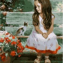 YEESAM ART Paint by Numbers for Adults, Cute Girl and Cat 16x20 inch DIY Painting Kits for Home Wall Decor (Girl, Without Frame)