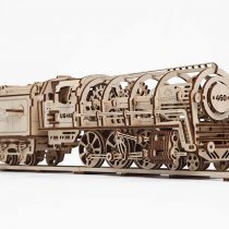 Steam Locomotive with Tender Mechanical Construction Kit by Ugears &ndash; Self-Propelled Modular Mechanical Model - 3D Wooden Puzzle for Self-Assembly Without Glue - Brainteaser for Kids, Teens and Adults