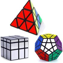 Vdealen Black Magic Dodecahedron Megaminx + Pyramid (3 x 3 x 3) + Gold & Sliver Mirror Puzzle Cube (3 x 3) (Sliver cube set)