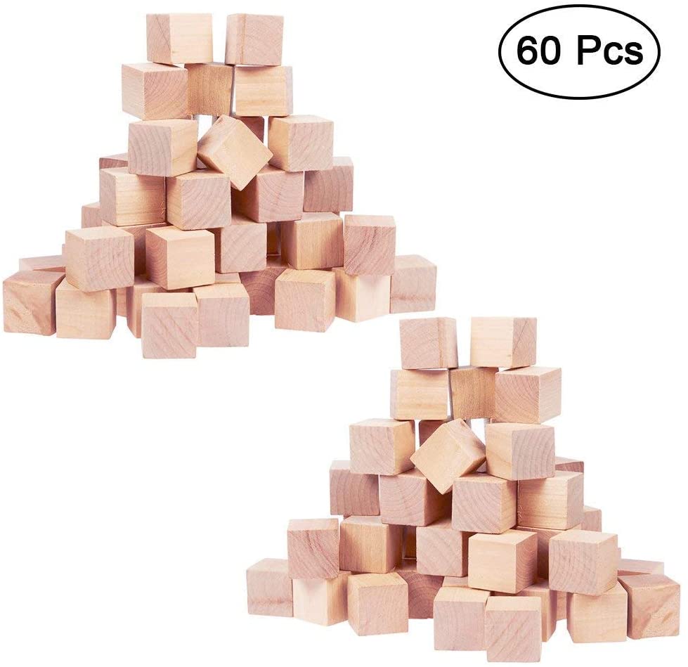 Kurtzy Small Wooden Cubes (60 Pack) 2 x 2 x 2cm (0.79 x 0.79 x 0.79