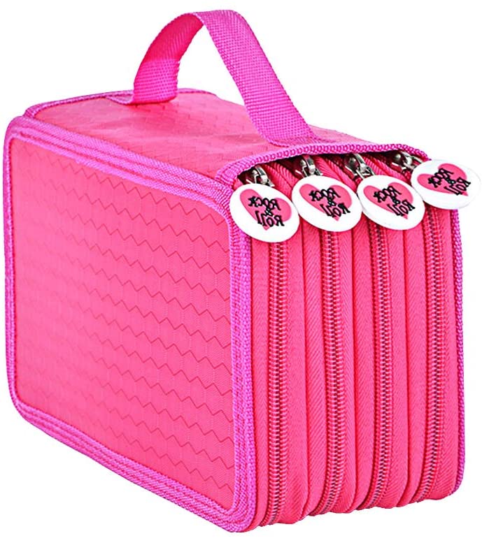 Yosoo Oxford multi-layer pencil folder | For 72 pencils | Make-up brush bag | Pencil organiser | Pen bag | Stationary pencil bag with large capacity. rose red