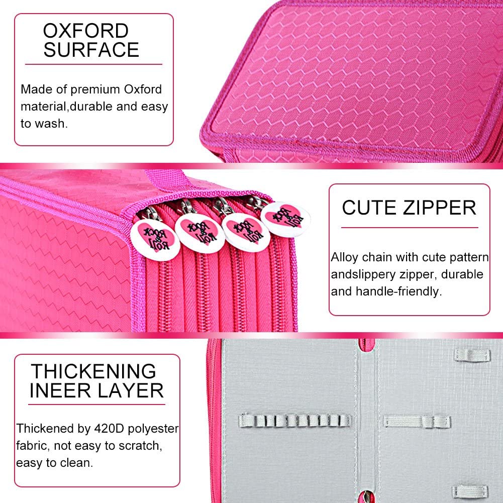 Yosoo Oxford multi-layer pencil folder | For 72 pencils | Make-up brush bag | Pencil organiser | Pen bag | Stationary pencil bag with large capacity. rose red - Image 3
