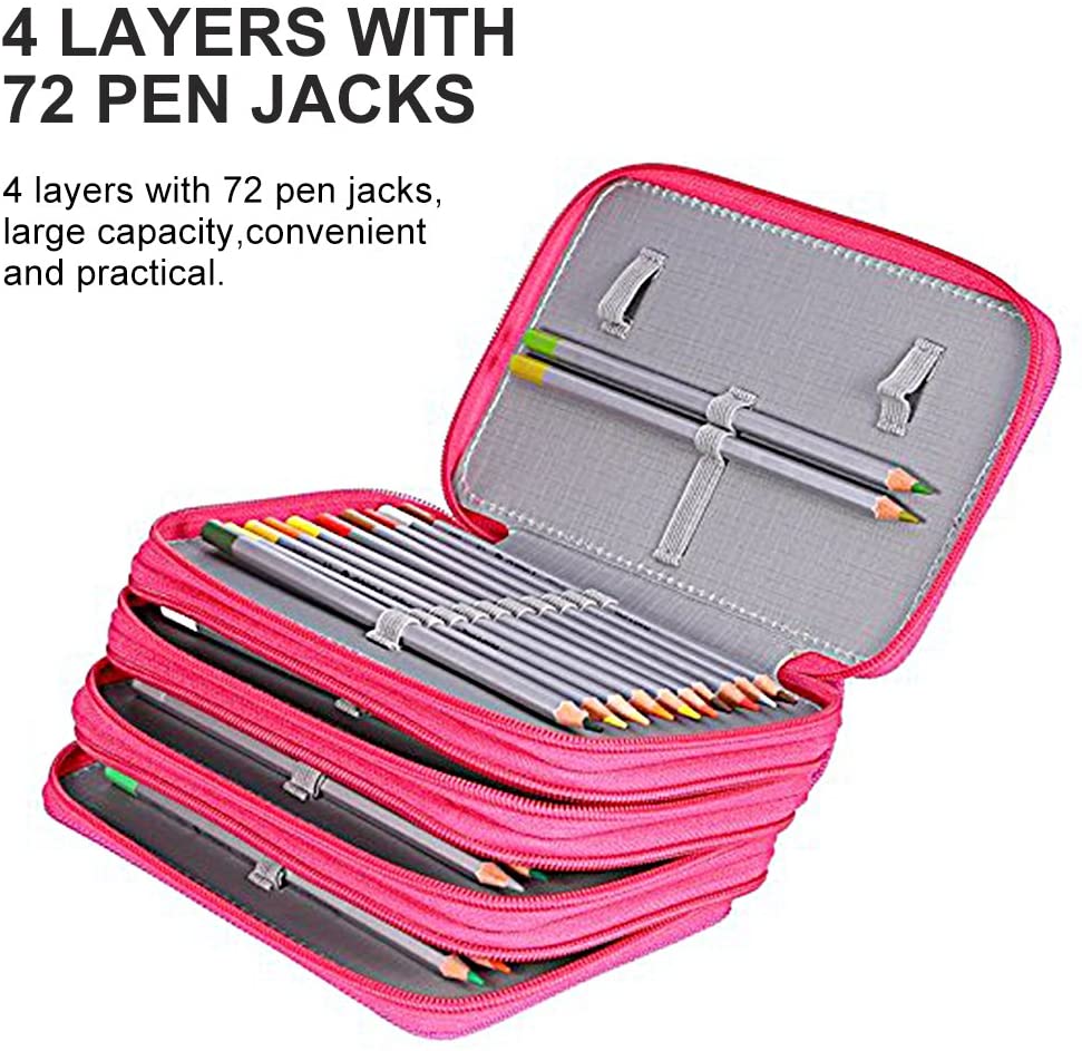 Yosoo Oxford multi-layer pencil folder | For 72 pencils | Make-up brush bag | Pencil organiser | Pen bag | Stationary pencil bag with large capacity. rose red - Image 4
