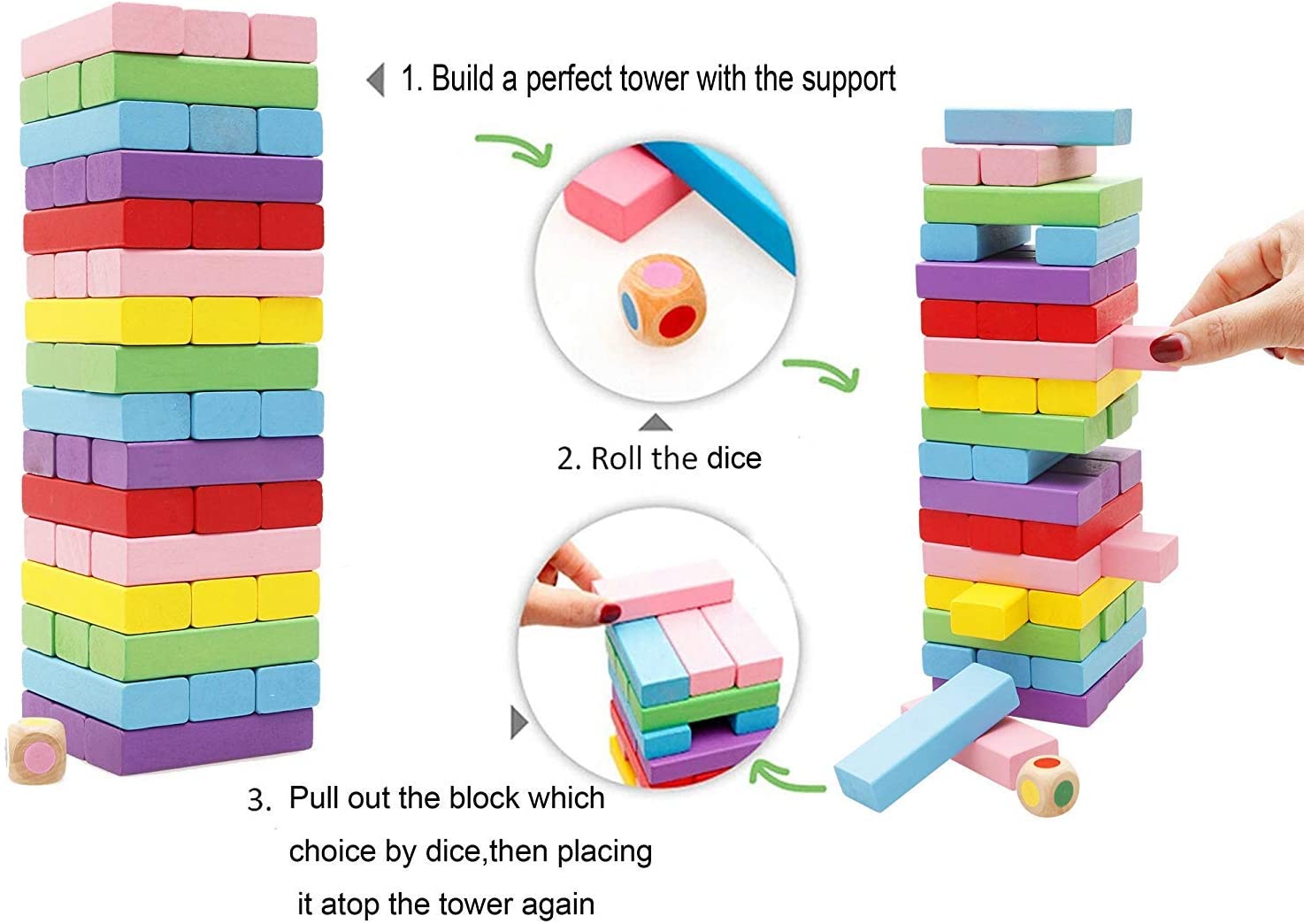 Lewo Wooden Stacking Toys Board Games Building Blocks for Kids 48