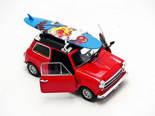 Welly Mini Cooper Modellauto Rot Mit Surfbrett - Mit Wunschkennzeichen 1/43