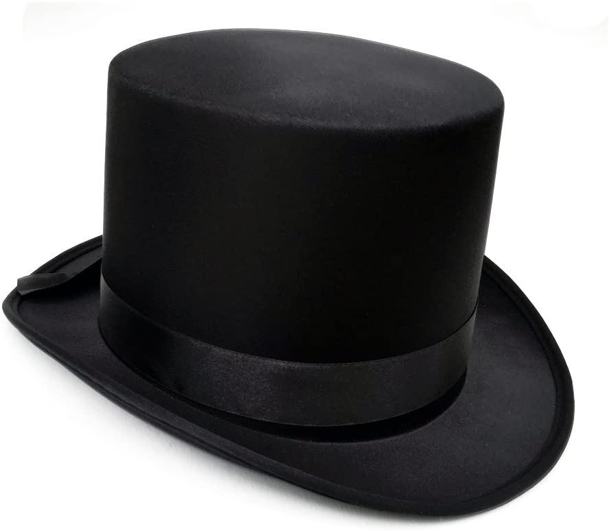 Fantastic Black Top Hat Great Quality Hard Satin Look Hat approx 59cm