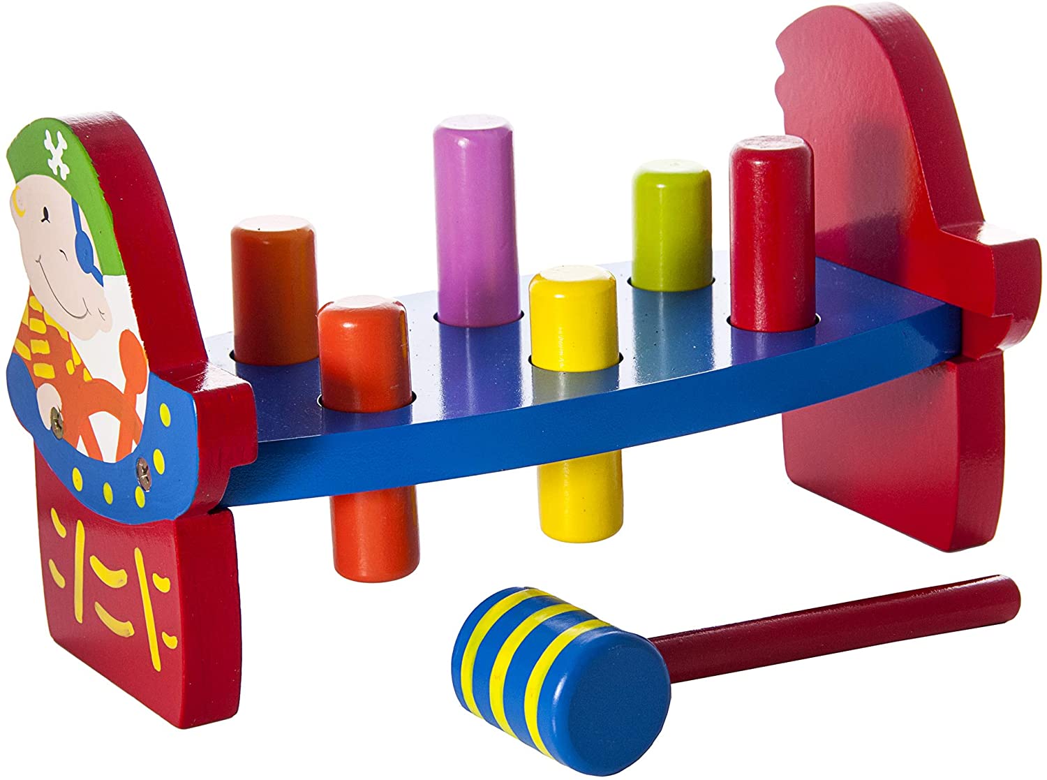 Children’s Pirate Wooden Pound A Peg Hammer and Peg Pounding Bench Toy