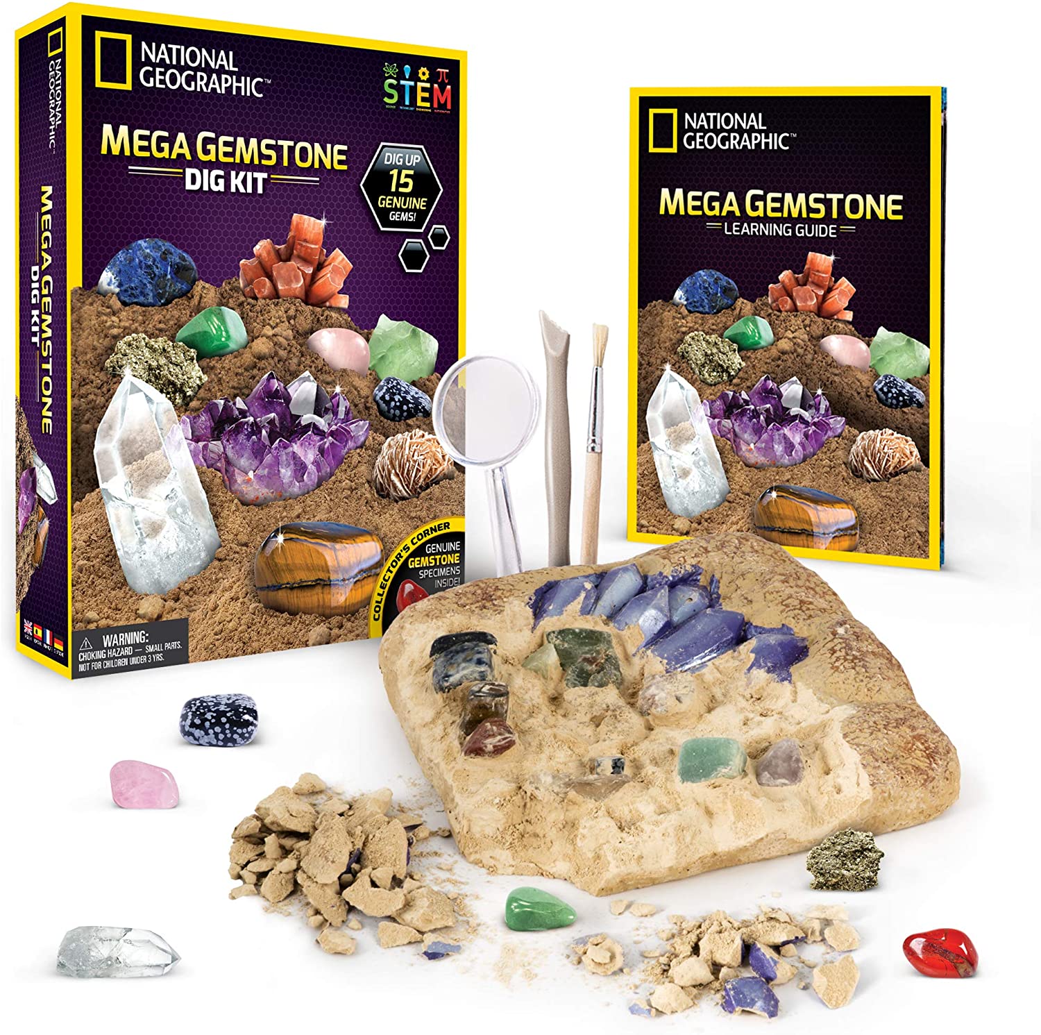 DINOSAURS ROCK Mega Gemstone & Fossil Dig Excavation Kit Over 60 Real
