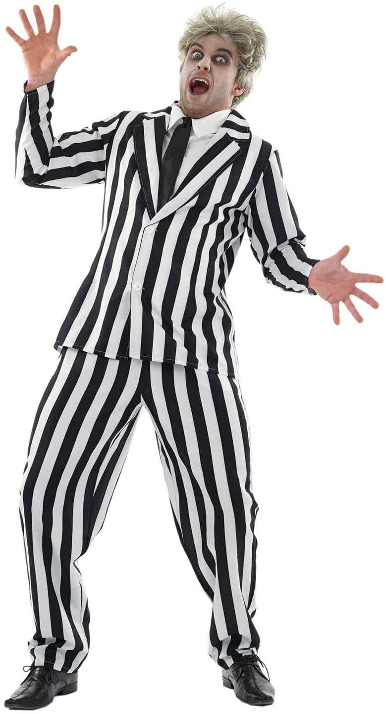 Mens Black & White Striped Suit Adults Comedy Horror Movie Character ...