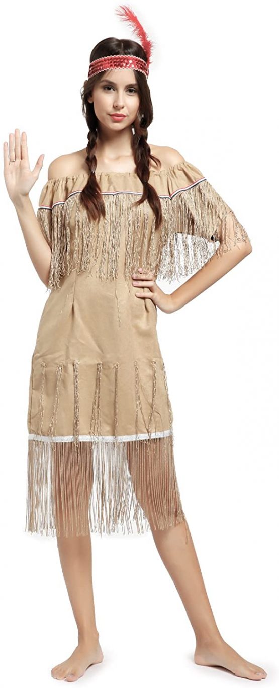 Surepromise Halloween Carnival Strapless Indian Indian Costume Squaw Wild West Fringe Dress For 