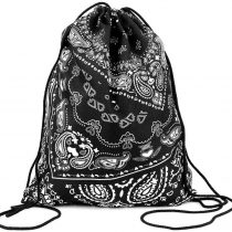 Fullprint Drawstring Bag Backpack Rucksack School Book Bags Gymbag Gym Sack Outdoor Sackpack Shopping Bandana Black [010]