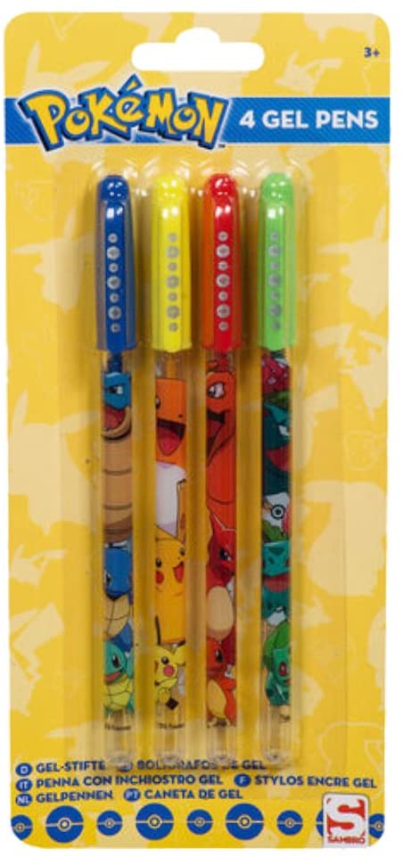 Pokemon POK1-630 Pikachu/Charmander/Squirtle and Bulbasaur Gel Pens ...