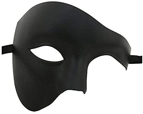 MENS BLACK HALF FACE PHANTOM QUALITY THEATRICAL VENETIAN MASQUERADE