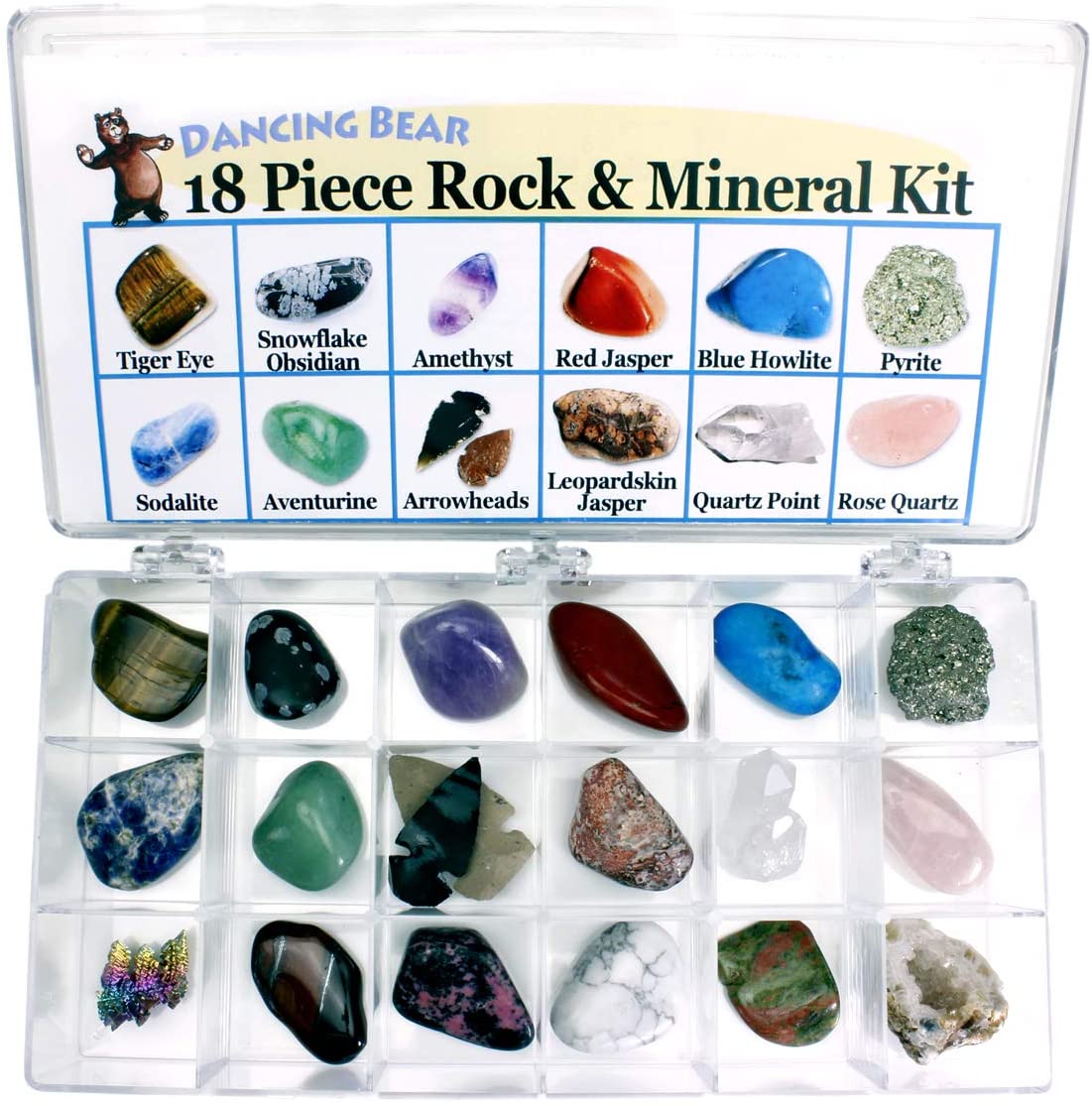 Rock and Mineral Educational Collection in Collection Box - 18 Pieces with Description Sheet and Educational Information